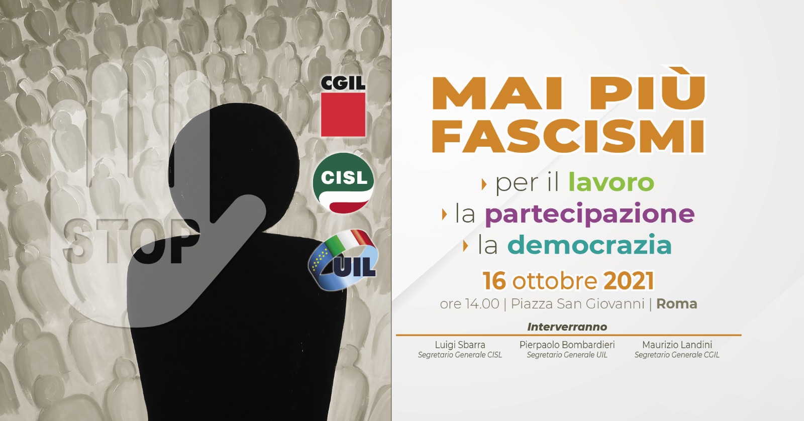 Mai più fascismi, 16 ottobre manifestazione a Roma